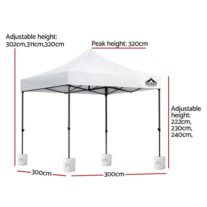 Instahut Gazebo Pop Up 3x3m w/Base Podx4 Marquee Folding Outdoor Wedding Camping Tent Shade Canopy White GAZEBO-T-3X3-F-WH-BASE