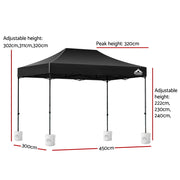 Instahut Gazebo Pop Up Marquee 3x4.5 Folding 500D Wedding Tent Base Pod Black GAZEBO-T-3X45-F-BK-BASE