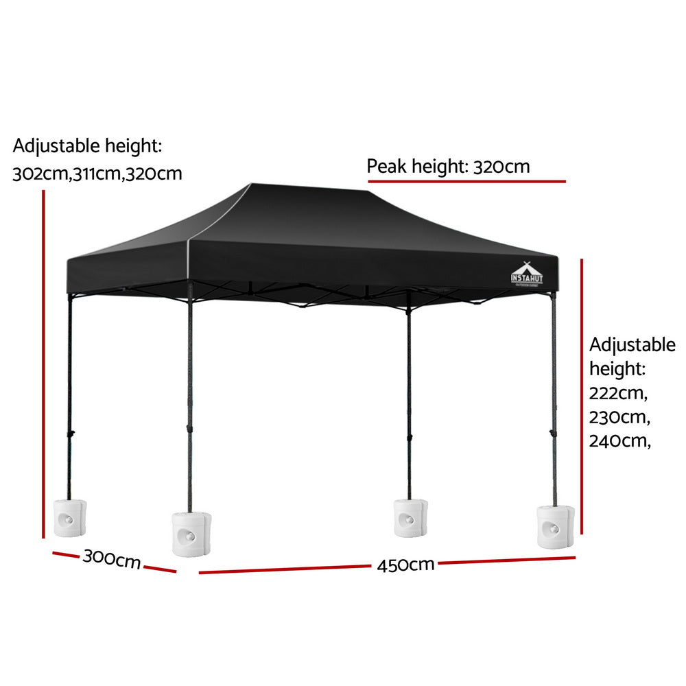 Instahut Gazebo Pop Up Marquee 3x4.5 Folding 500D Wedding Tent Base Pod Black GAZEBO-T-3X45-F-BK-BASE