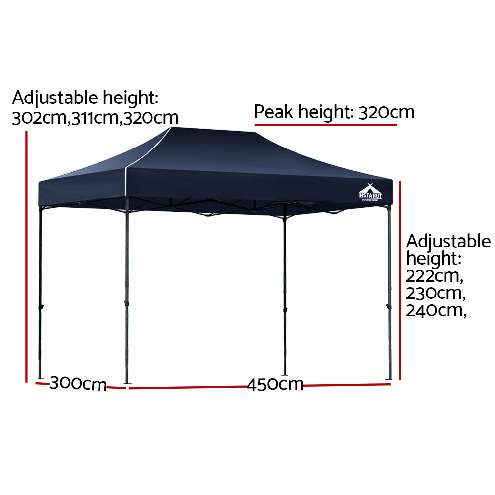 Instahut Gazebo Pop Up Marquee 3x4.5m Folding Tent Camping 500D Oxford Navy GAZEBO-T-3X45-F-NA