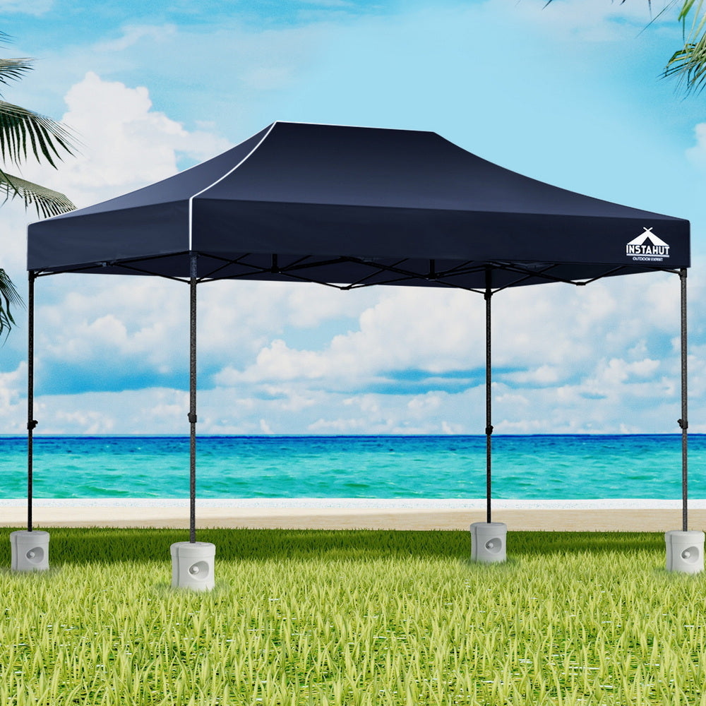 Instahut Gazebo Pop Up 3x4.5m w/Base Podx4 Marquee Folding Outdoor Wedding Camping Tent Shade Canopy Navy GAZEBO-T-3X45-F-NA-BASE