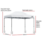 Instahut Gazebo Pop Up 3x4.5m w/Base Podx4 Marquee Folding Outdoor Wedding Camping Tent Shade Canopy White GAZEBO-T-3X45-F-WH-BASE