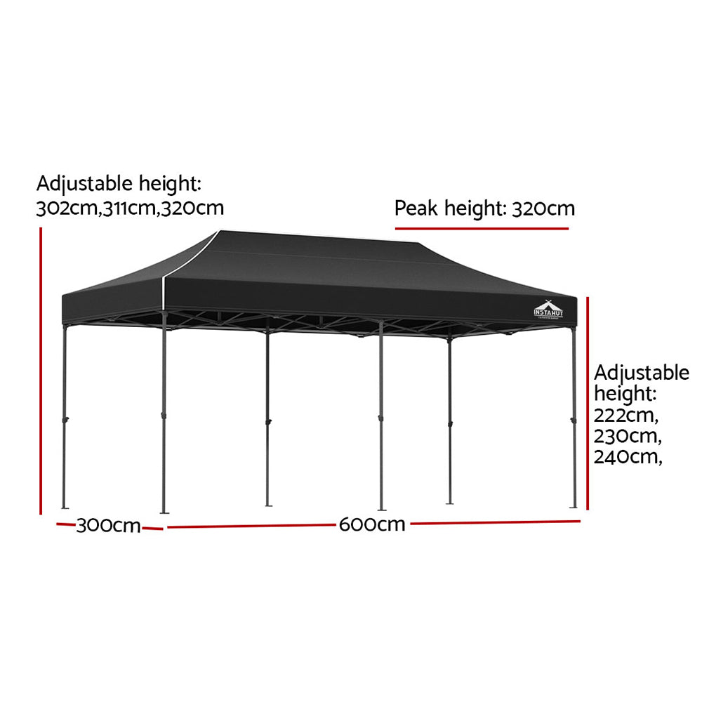 Instahut Gazebo Pop Up Marquee 3x6 Folding Tent Wedding 500D Camping Black GAZEBO-T-3X6-F-BK