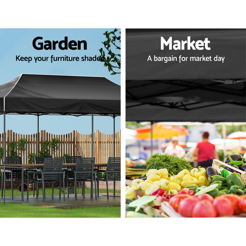 Instahut Gazebo Pop Up Marquee 3x6 Folding Tent Wedding 500D Camping Black GAZEBO-T-3X6-F-BK