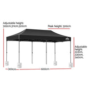 Instahut Gazebo Pop Up Marquee 3x6 Folding Outdoor 500D Tent Base Pod Black GAZEBO-T-3X6-F-BK-BASE