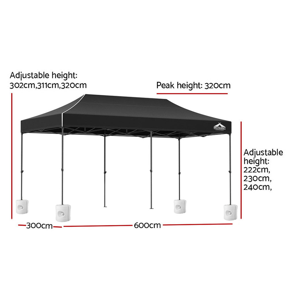 Instahut Gazebo Pop Up Marquee 3x6 Folding Outdoor 500D Tent Base Pod Black GAZEBO-T-3X6-F-BK-BASE