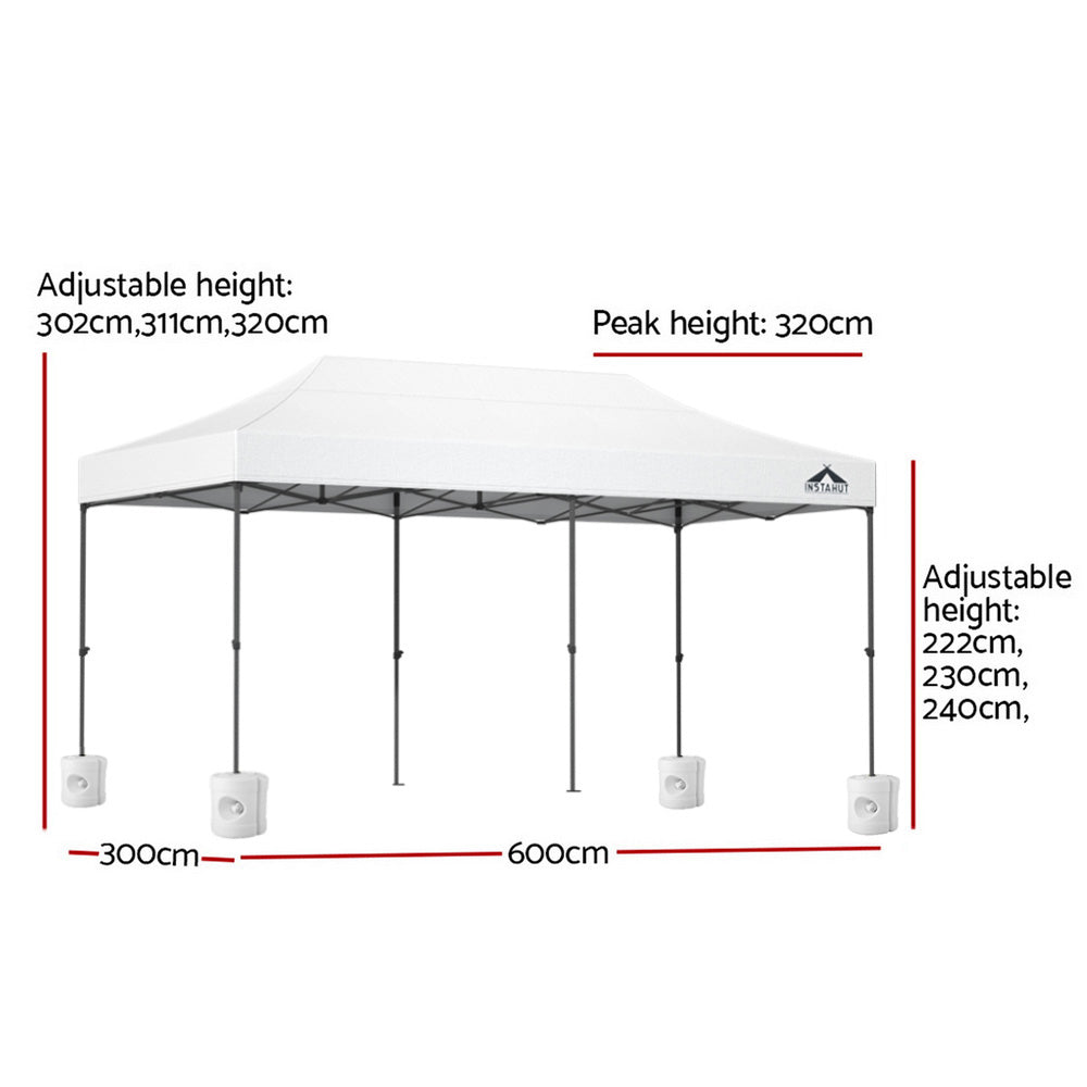 Instahut Gazebo Pop Up Marquee 3x6 Folding 500D Wedding Tent Base Pod White GAZEBO-T-3X6-F-WH-BASE