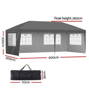 Instahut Gazebo 3x6m Pop Up Marquee Wedding Party Outdoor Camping Canopy Grey GAZEBO-WED-3X6-POP-4W-GY