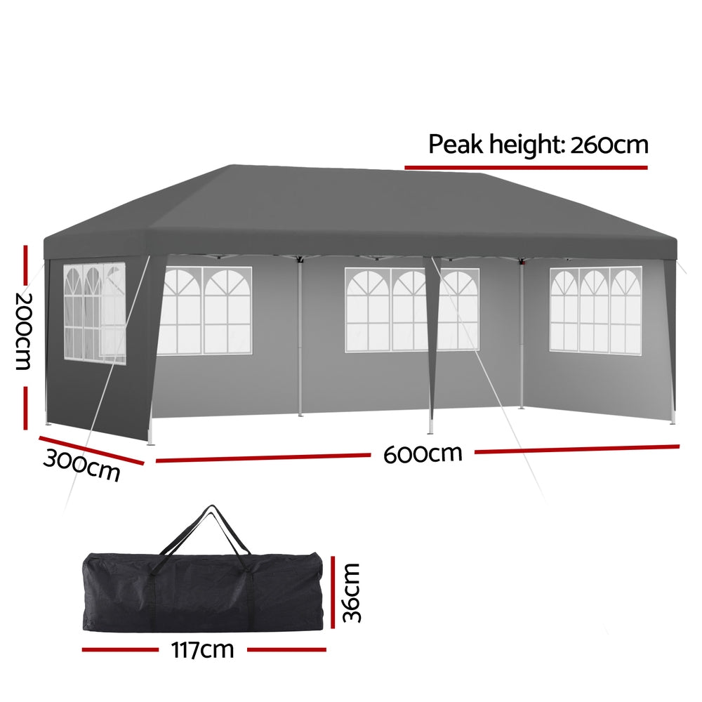 Instahut Gazebo 3x6m Pop Up Marquee Wedding Party Outdoor Camping Canopy Grey GAZEBO-WED-3X6-POP-4W-GY