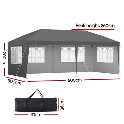 Instahut Gazebo 3x6m Pop Up Marquee Wedding Party Outdoor Camping Canopy Grey GAZEBO-WED-3X6-POP-4W-GY
