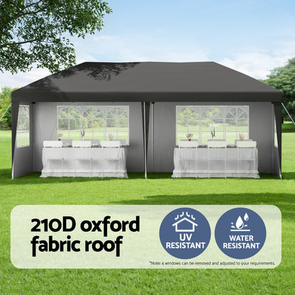 Instahut Gazebo 3x6m Pop Up Marquee Wedding Party Outdoor Camping Canopy Grey GAZEBO-WED-3X6-POP-4W-GY