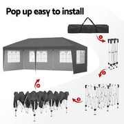 Instahut Gazebo 3x6m Pop Up Marquee Wedding Party Outdoor Camping Canopy Grey GAZEBO-WED-3X6-POP-4W-GY