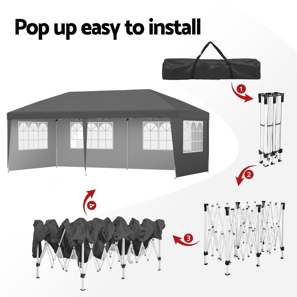 Instahut Gazebo 3x6m Pop Up Marquee Wedding Party Outdoor Camping Canopy Grey GAZEBO-WED-3X6-POP-4W-GY