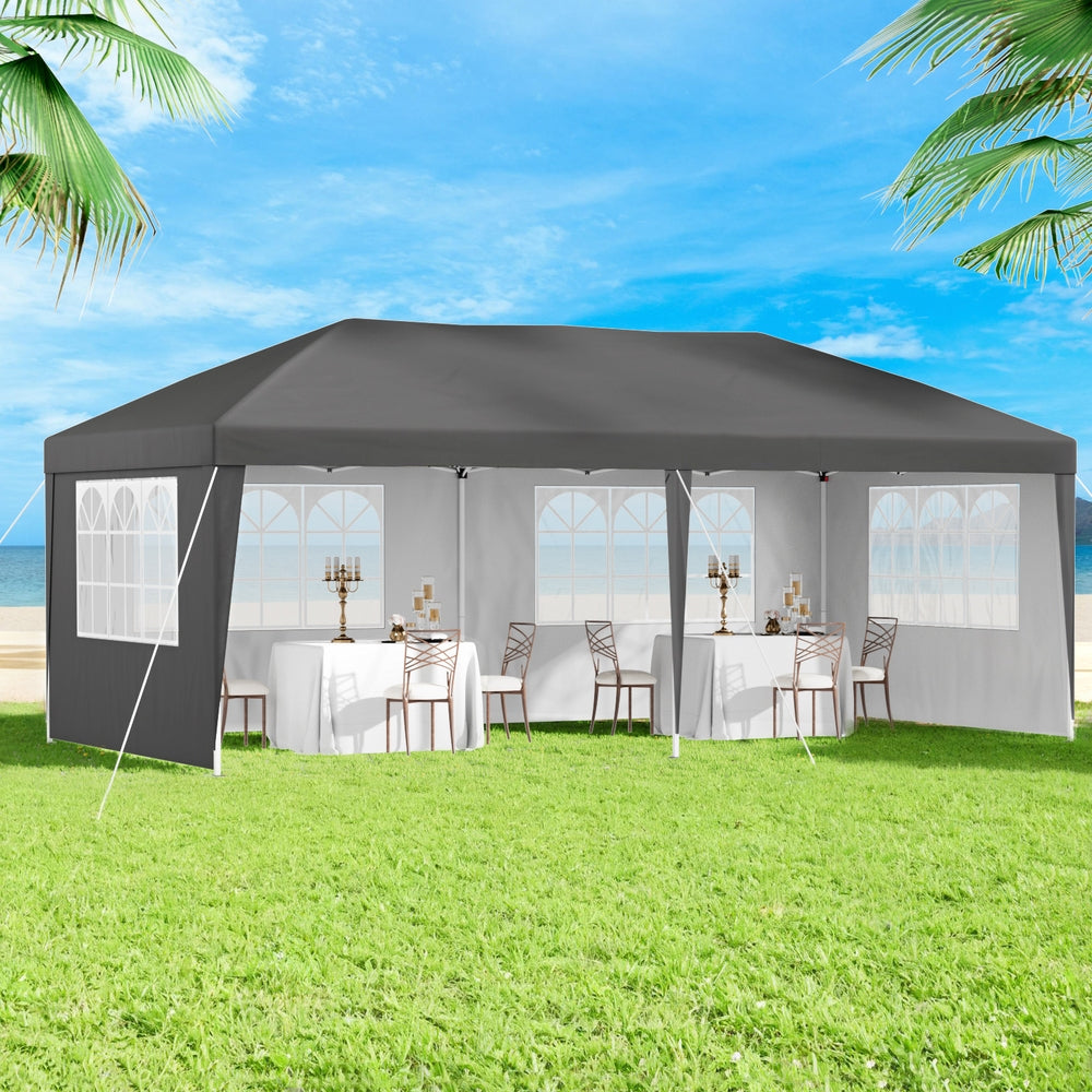Instahut Gazebo 3x6m Pop Up Marquee Wedding Party Outdoor Camping Canopy Grey GAZEBO-WED-3X6-POP-4W-GY