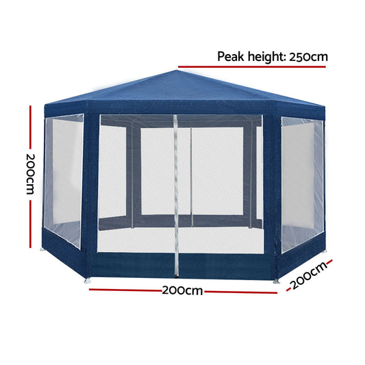 Instahut Gazebo?2x2m Marquee Wedding Party Tent Outdoor Camping Mesh Wall Canopy Shade Gazebos Navy GAZEBO-WED-C-FG-222-NA