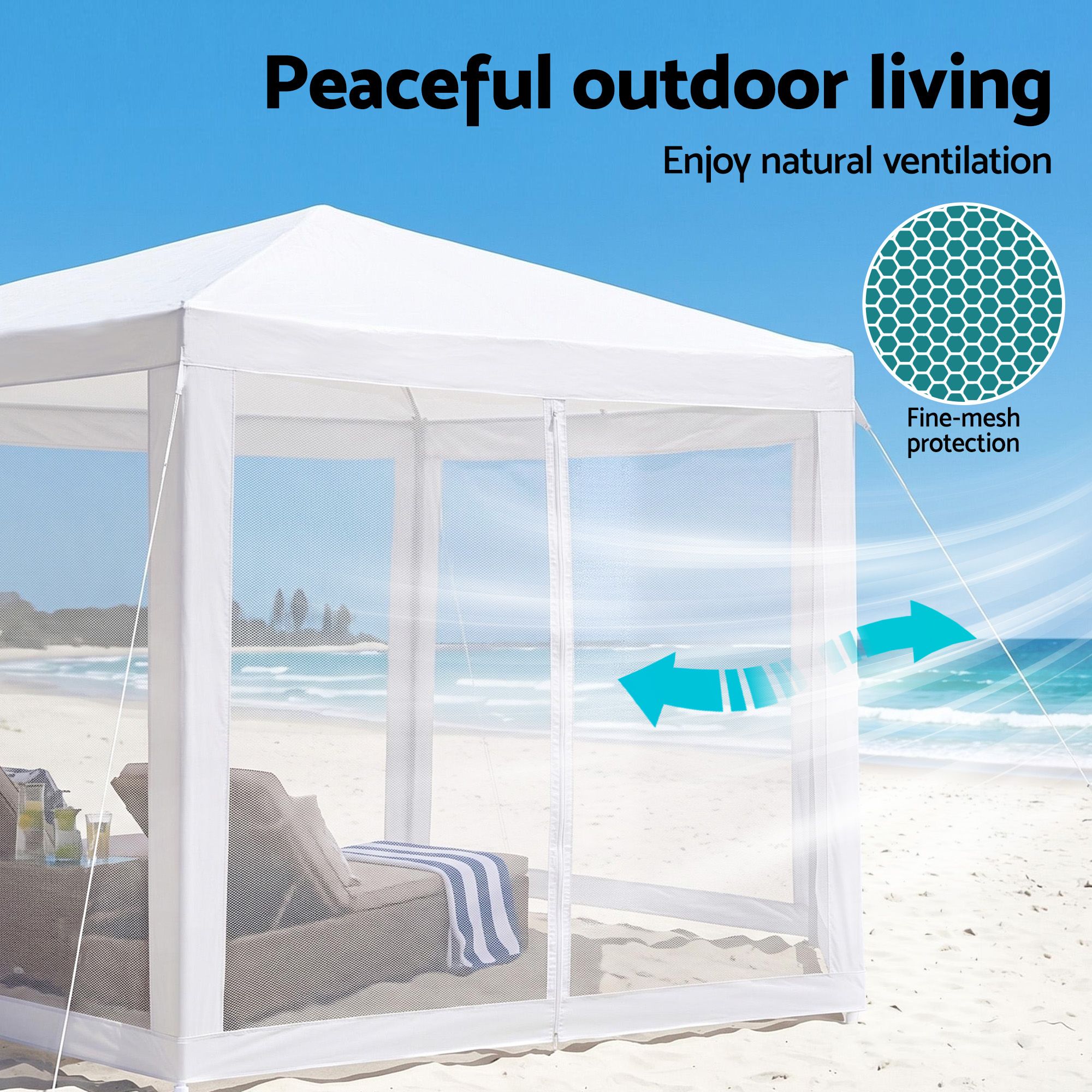 Instahut Gazebo?2x2m Marquee Wedding Party Tent Outdoor Camping Mesh Wall Canopy Shade Gazebos Navy GAZEBO-WED-C-FG-222-WH