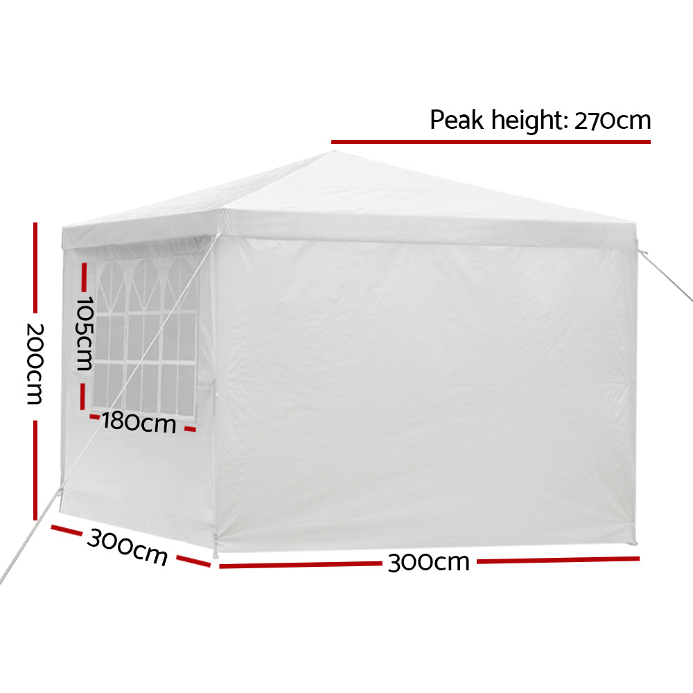 Instahut Gazebo 3x3m Marquee Wedding Party Tent Outdoor Camping Side Wall Canopy Window Panel White GAZEBO-WED-C-FG-3X3-4W-WH