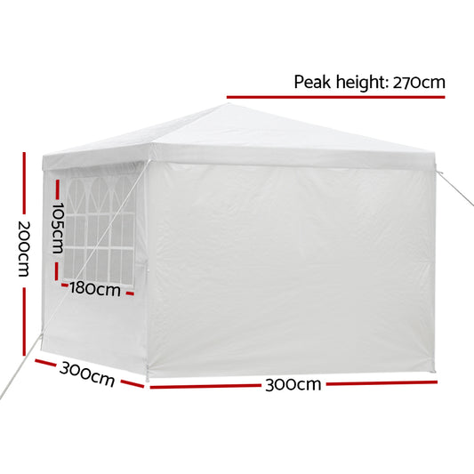Instahut Gazebo 3x3m Marquee Wedding Party Tent Outdoor Camping Side Wall Canopy Window Panel White GAZEBO-WED-C-FG-3X3-4W-WH