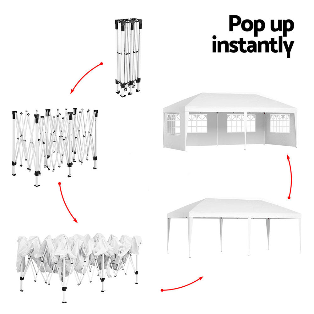 Instahut Gazebo Pop Up Marquee 3x6m Wedding Party Outdoor Camping Tent Canopy Side Wall White GAZEBO-WED-C-FG-3X6-POP-4W-WH