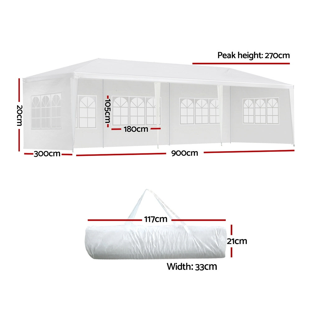 Instahut Gazebo 3x9m Marquee Wedding Party Tent Outdoor Camping Side Wall Canopy 5 Panel White GAZEBO-WED-C-FG-3X9-5W-WH