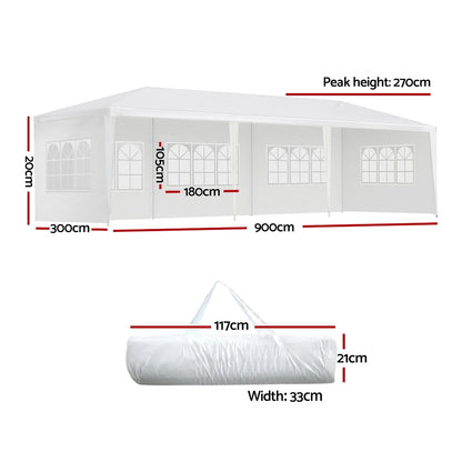 Instahut Gazebo 3x9m Marquee Wedding Party Tent Outdoor Camping Side Wall Canopy 5 Panel White GAZEBO-WED-C-FG-3X9-5W-WH
