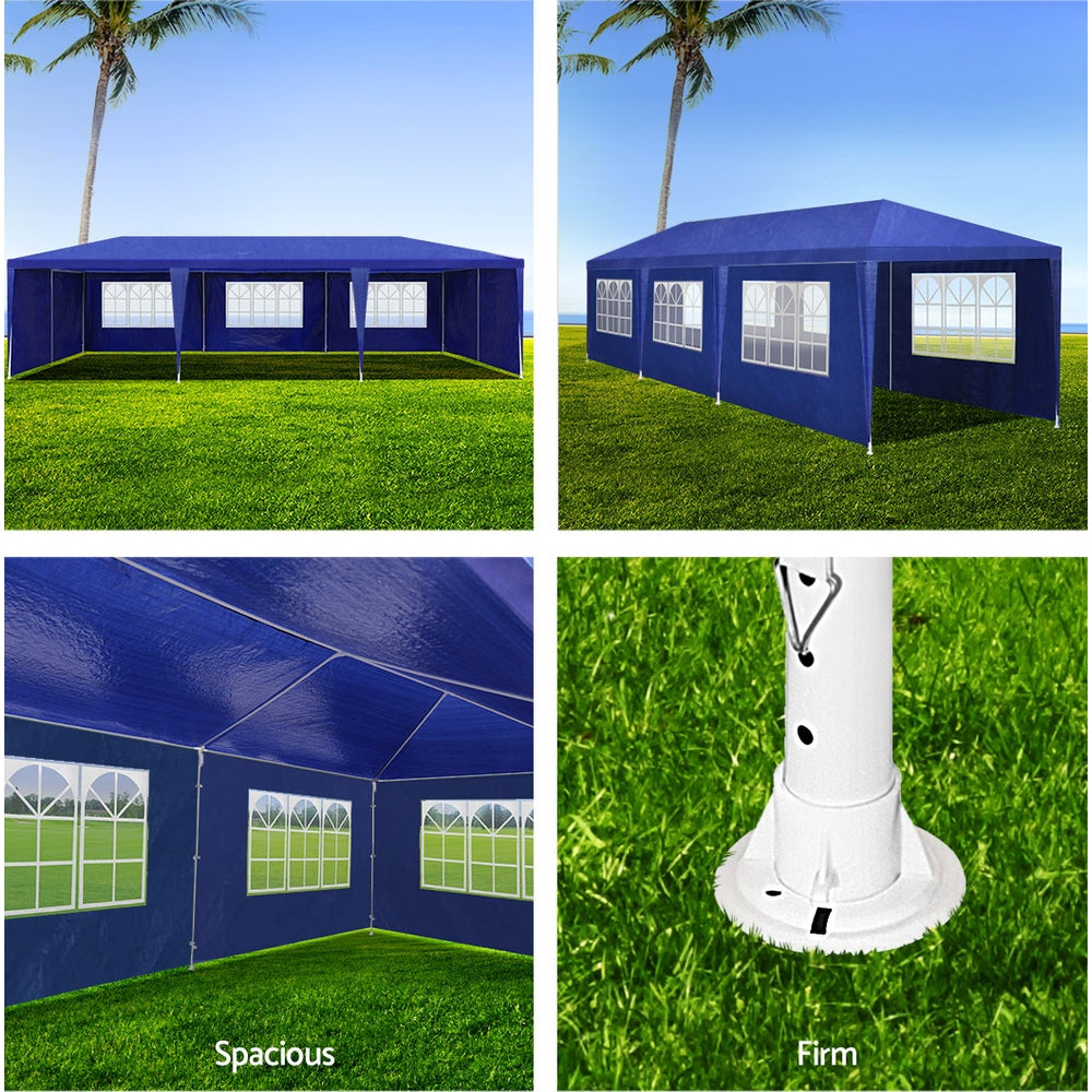 Instahut Gazebo 3x9m Marquee Wedding Party Tent Outdoor Camping Side Wall Canopy 8 Panel Blue GAZEBO-WED-C-FG-3X9-8W-BL