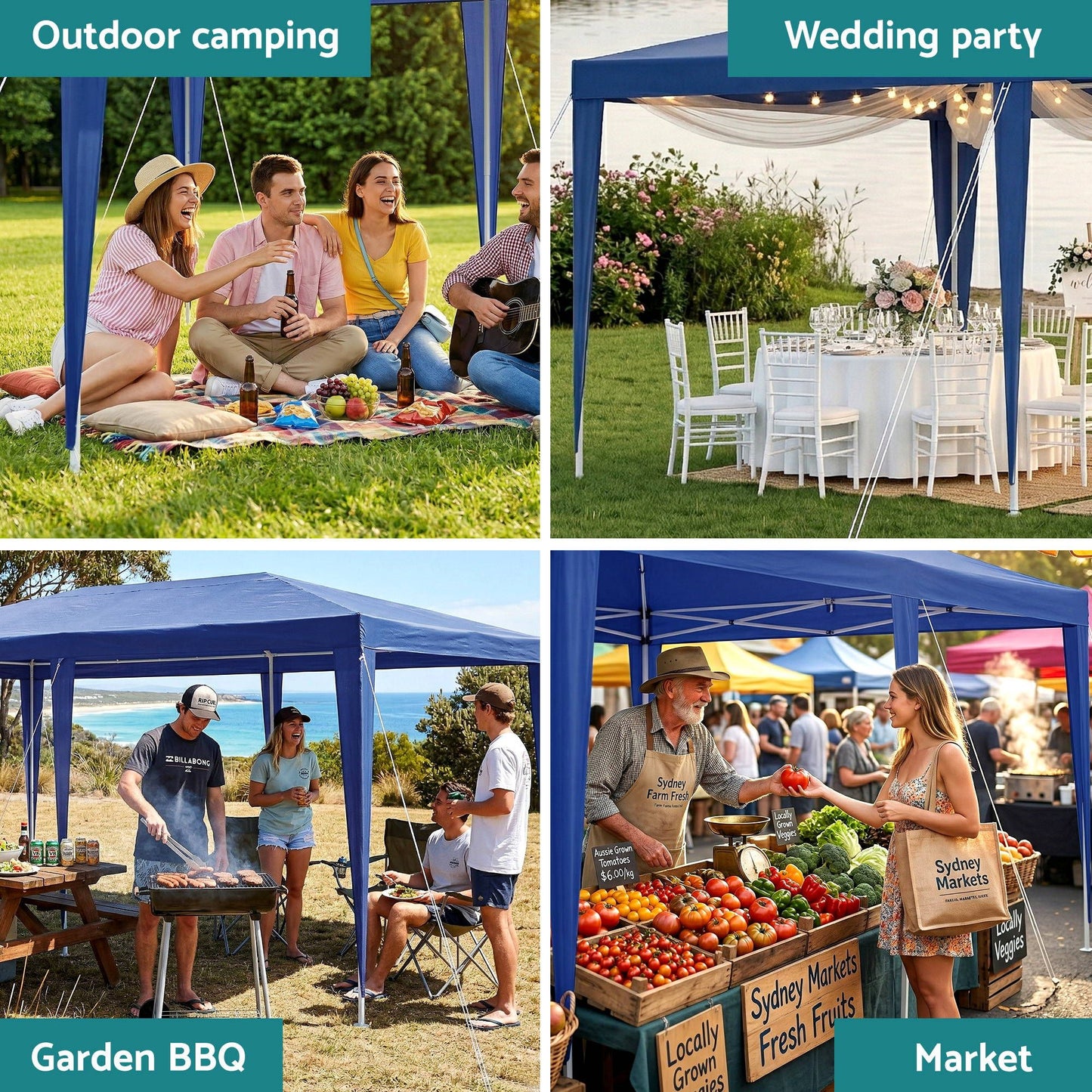 Instahut Gazebo 3x6m Wedding Party Marquee Tent Outdoor Event Camping Canopy Shade Blue GAZEBO-WED-T-FG-3X6-BL