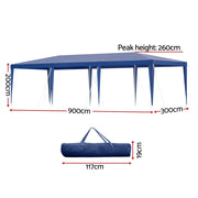 Instahut Gazebo 3x9m Wedding Party Marquee Tent Outdoor Event Camping Shade Blue GAZEBO-WED-T-FG-3X9-BL