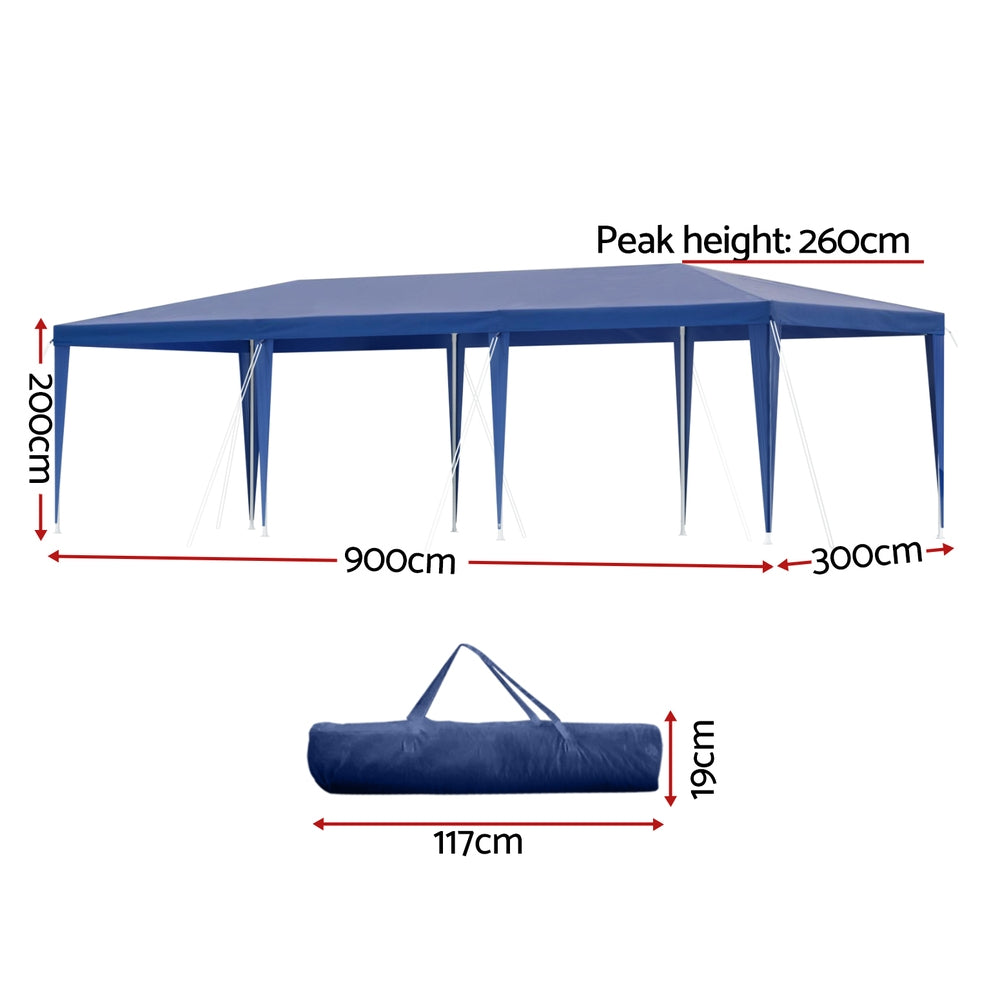 Instahut Gazebo 3x9m Wedding Party Marquee Tent Outdoor Event Camping Shade Blue GAZEBO-WED-T-FG-3X9-BL