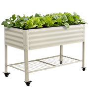 Green Fingers Mobile Raised Garden Bed With Wheels Storage Shelf 81cm Height for Vegetables Herb White GB-AG-PLAT-WLS-WH