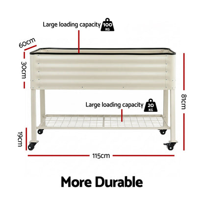 Green Fingers Mobile Raised Garden Bed With Wheels Storage Shelf 81cm Height for Vegetables Herb White GB-AG-PLAT-WLS-WH