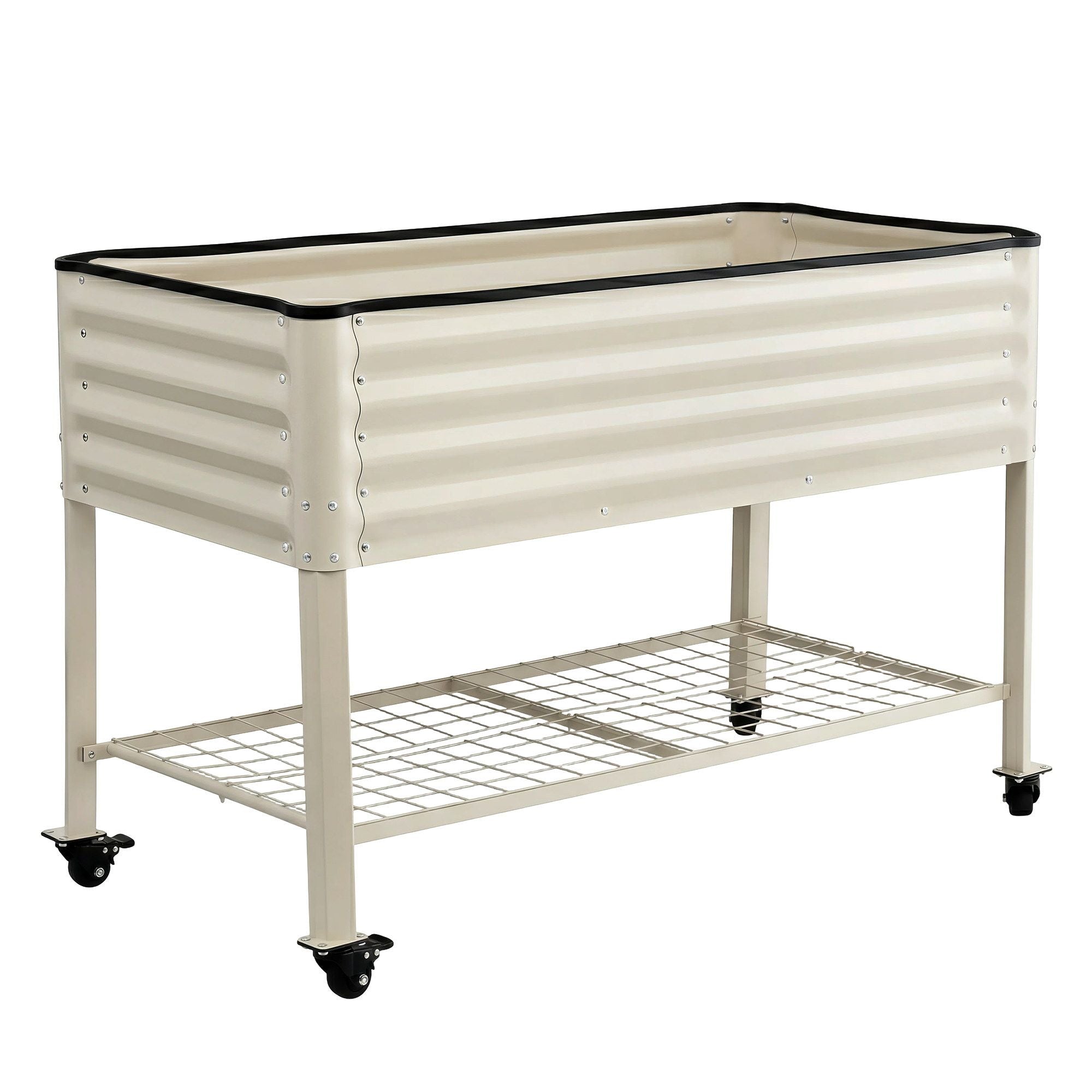 Green Fingers Mobile Raised Garden Bed With Wheels Storage Shelf 81cm Height for Vegetables Herb White GB-AG-PLAT-WLS-WH