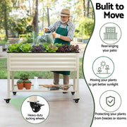 Green Fingers Mobile Raised Garden Bed With Wheels Storage Shelf 81cm Height for Vegetables Herb White GB-AG-PLAT-WLS-WH