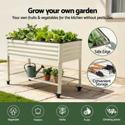 Green Fingers Mobile Raised Garden Bed With Wheels Storage Shelf 81cm Height for Vegetables Herb White GB-AG-PLAT-WLS-WH