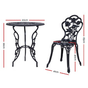 Gardeon 3PC Outdoor Setting Bistro Set Chairs Table Cast Aluminum Rose Black GB-CALU-3PC-XG1015-BK