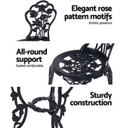 Gardeon 3PC Outdoor Setting Bistro Set Chairs Table Cast Aluminum Rose Black GB-CALU-3PC-XG1015-BK