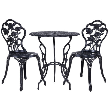 Gardeon 3PC Outdoor Setting Bistro Set Chairs Table Cast Aluminum Rose Black GB-CALU-3PC-XG1015-BK