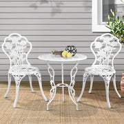 Gardeon 3PC Outdoor Setting Bistro Set Chairs Table Cast Aluminum Patio Furniture Rose White GB-CALU-3PC-XG1015-WH