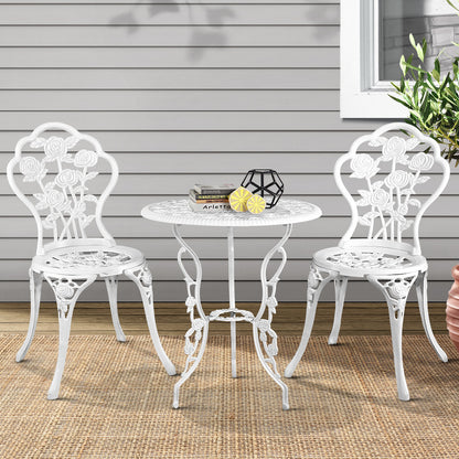 Gardeon 3PC Outdoor Setting Bistro Set Chairs Table Cast Aluminum Patio Furniture Rose White GB-CALU-3PC-XG1015-WH