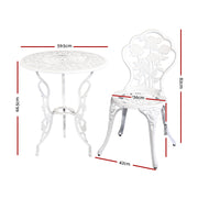 Gardeon 3PC Outdoor Setting Bistro Set Chairs Table Cast Aluminum Patio Furniture Rose White GB-CALU-3PC-XG1015-WH