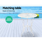 Gardeon 3PC Outdoor Setting Bistro Set Chairs Table Cast Aluminum Patio Furniture Rose White GB-CALU-3PC-XG1015-WH