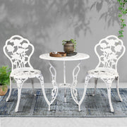 Gardeon 3PC Outdoor Setting Bistro Set Chairs Table Cast Aluminum Patio Furniture Rose White GB-CALU-3PC-XG1015-WH