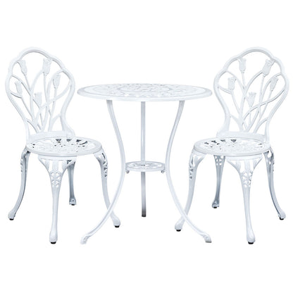 Gardeon 3PC Outdoor Setting Bistro Set Chairs Table Cast Aluminum Patio Furniture Tulip White GB-CALU-3PC-XG1018-WH