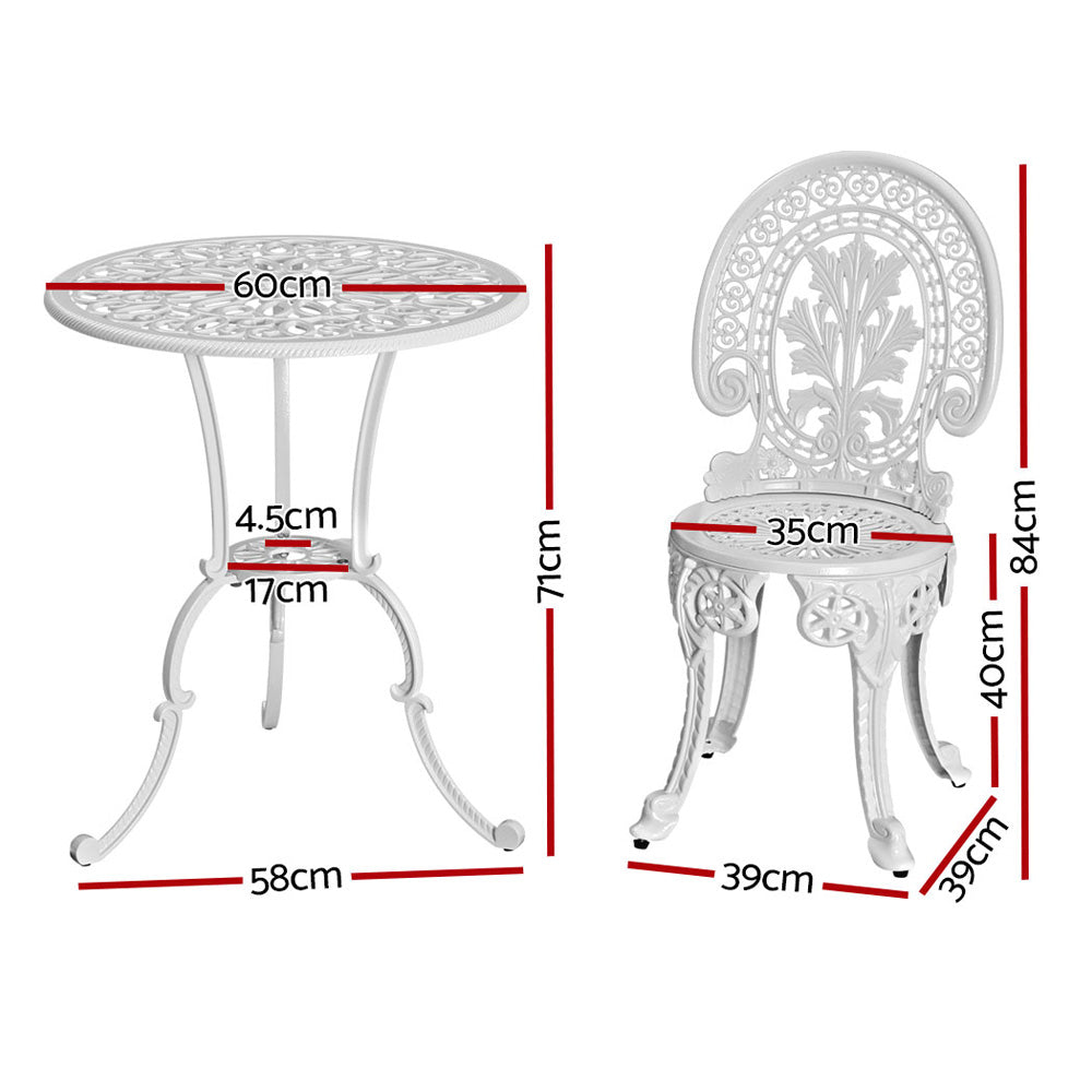 Gardeon 3PC Patio Furniture Outdoor Bistro Set Dining Chairs Aluminium White GB-CALU-3PC-XG1802-WH