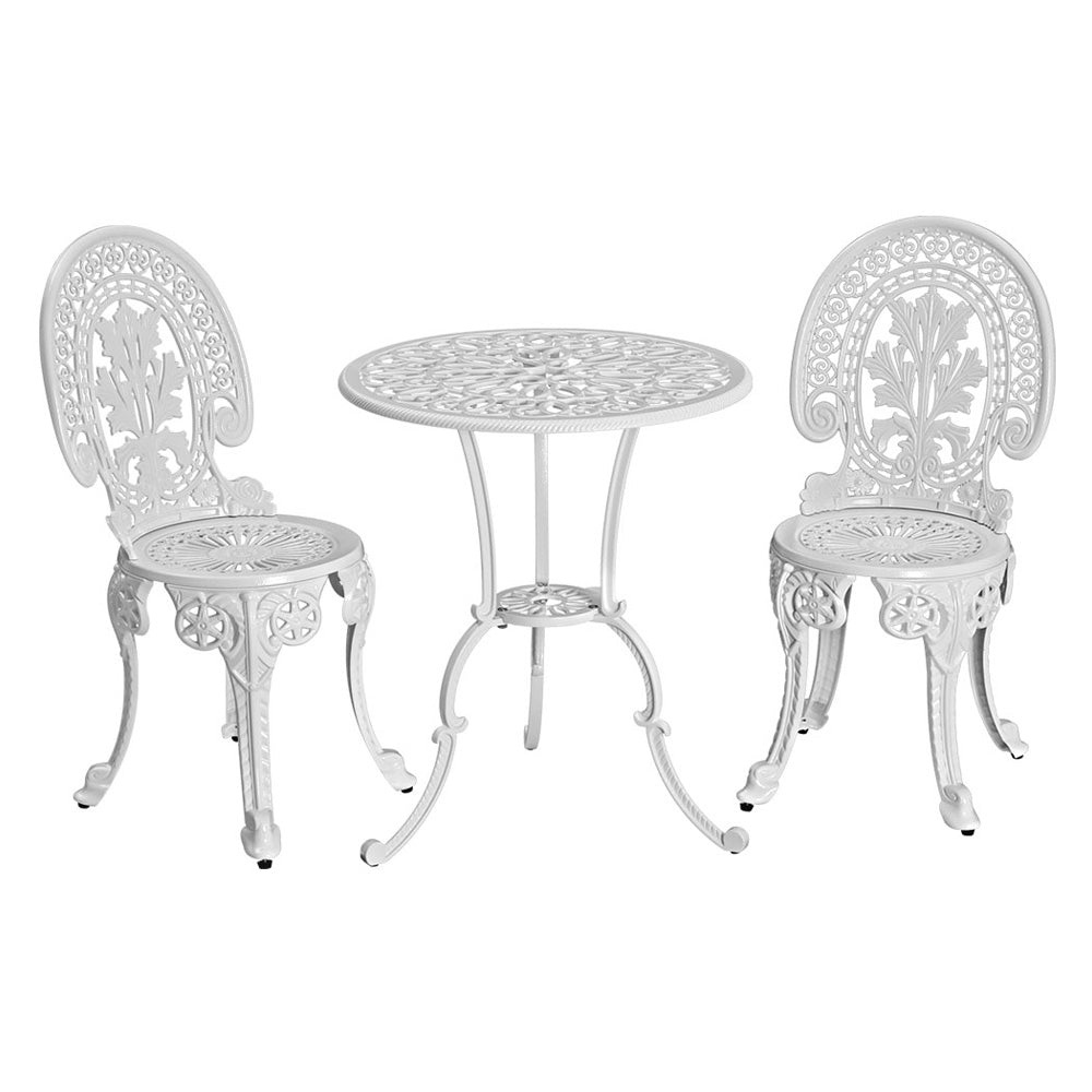 Gardeon 3PC Patio Furniture Outdoor Bistro Set Dining Chairs Aluminium White GB-CALU-3PC-XG1802-WH