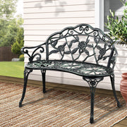 Gardeon Outdoor Garden Bench Seat 100cm Cast Aluminium Patio Chair Vintage Green GB-CALU-XG1002-GN