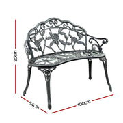 Gardeon Outdoor Garden Bench Seat 100cm Cast Aluminium Patio Chair Vintage Green GB-CALU-XG1002-GN