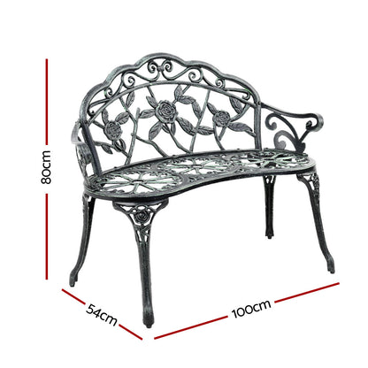 Gardeon Outdoor Garden Bench Seat 100cm Cast Aluminium Patio Chair Vintage Green GB-CALU-XG1002-GN
