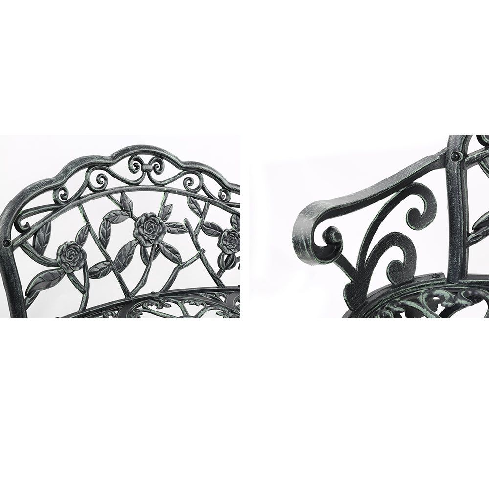 Gardeon Outdoor Garden Bench Seat 100cm Cast Aluminium Patio Chair Vintage Green GB-CALU-XG1002-GN