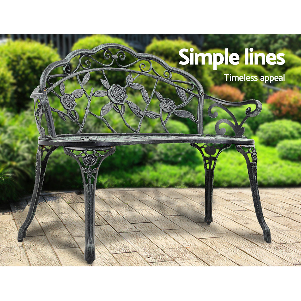 Gardeon Outdoor Garden Bench Seat 100cm Cast Aluminium Patio Chair Vintage Green GB-CALU-XG1002-GN